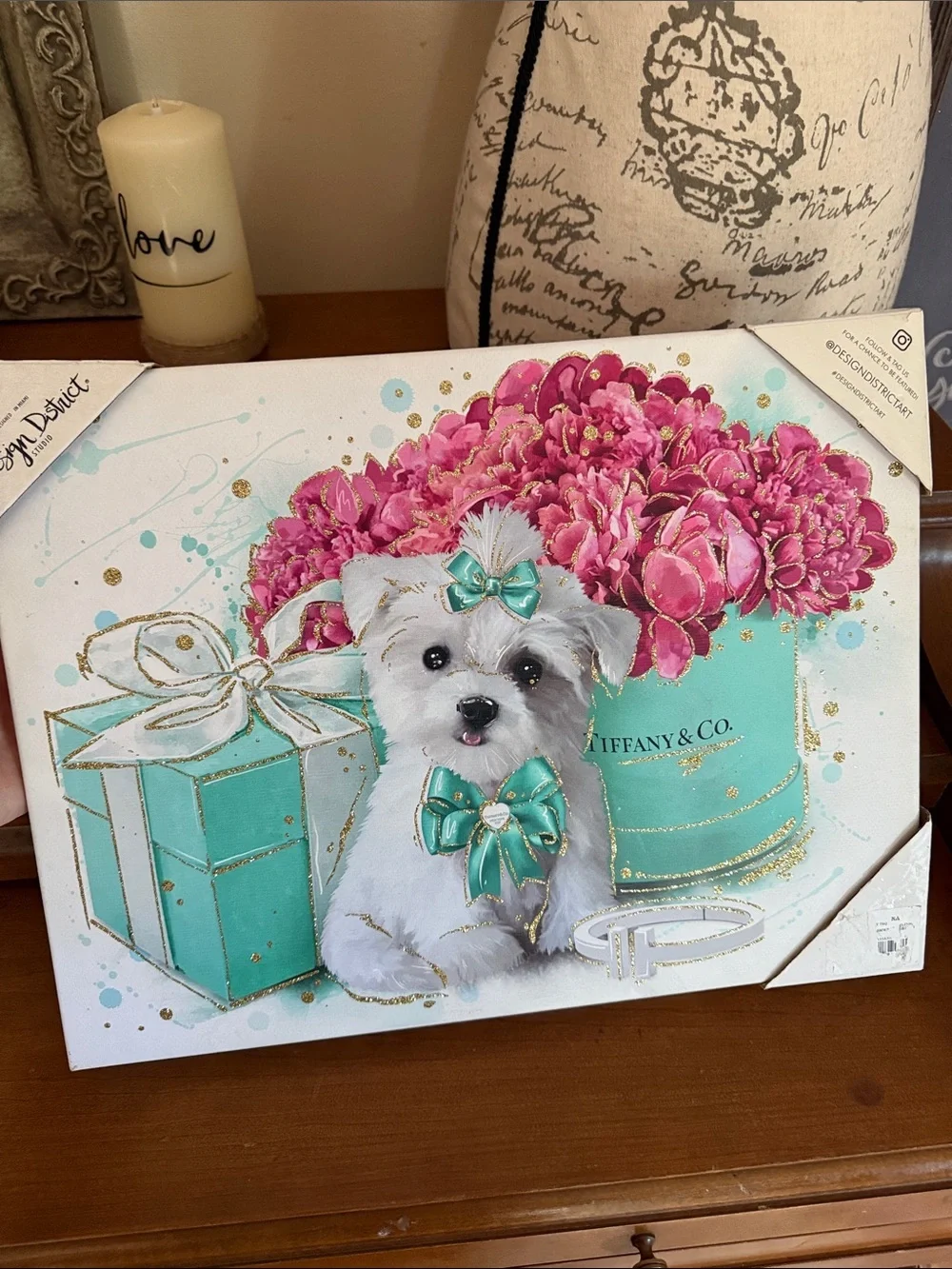 Design District Studio Canvas Wall Art | Luxury Dog & Tiffany Blue Gift Box